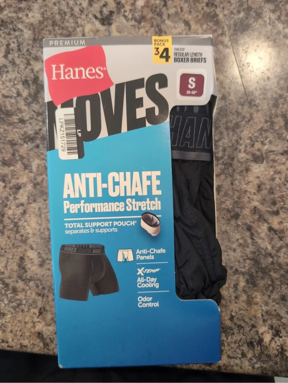 Hanes Small 28-30 Moves X-Temp performance Men 4-PK Boxer Briefs